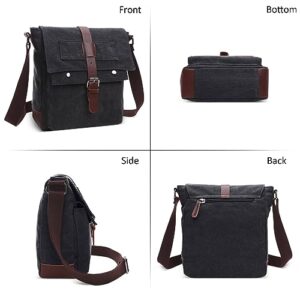 DORRISO Mens Vintage Canvas Shoulder Bag Casual Crossbody Bag for 10.9 Inch iPad with Adjustable Strap Multiple Pockets Satchel Bag for Travel Work Outdoor Daily Men Retro Messenger Bag Black