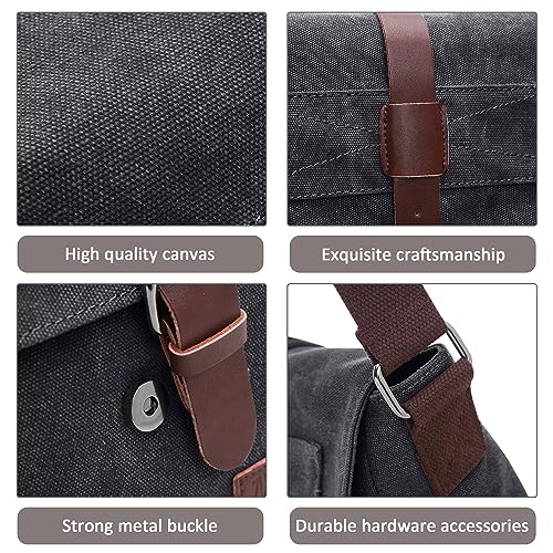 DORRISO Mens Vintage Canvas Shoulder Bag Casual Crossbody Bag for 10.9 Inch iPad with Adjustable Strap Multiple Pockets Satchel Bag for Travel Work Outdoor Daily Men Retro Messenger Bag Black