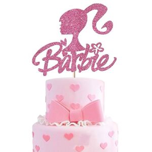 1 pack princess cake topper glitter pink girl cake pick for baby shower bridal shower wedding enaggement girl princess theme birthday party cake decoration supplies