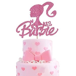 1 Pack Princess Cake Topper Glitter Pink Girl Cake Pick for Baby Shower Bridal Shower Wedding Enaggement Girl Princess Theme Birthday Party Cake Decoration Supplies