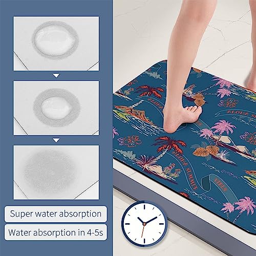 Bath Rugs Palm Tree Island Doormats Stone Diatomaceous Earth Rug Non-Slip Ocean Summer Bathroom Mat Washable Absorbent Mud Floor Mats for Indoor and Outdoor 15.7"x23.6"