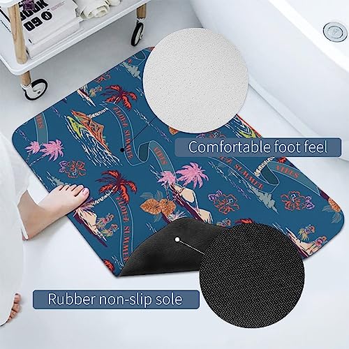 Bath Rugs Palm Tree Island Doormats Stone Diatomaceous Earth Rug Non-Slip Ocean Summer Bathroom Mat Washable Absorbent Mud Floor Mats for Indoor and Outdoor 15.7"x23.6"