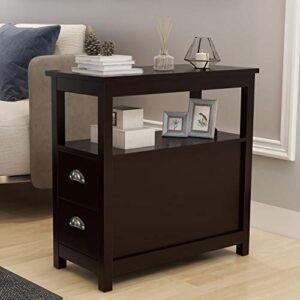 cemkar end table narrow nightstand with two drawers and open shelf bedside table, small side table end table next to the sofa,for bedroom living room (brown)