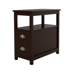 CEMKAR End Table Narrow Nightstand with Two Drawers and Open Shelf Bedside Table, Small Side Table End Table Next to The Sofa,for Bedroom Living Room (Brown)