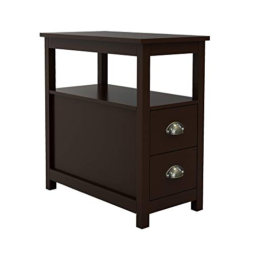 CEMKAR End Table Narrow Nightstand with Two Drawers and Open Shelf Bedside Table, Small Side Table End Table Next to The Sofa,for Bedroom Living Room (Brown)