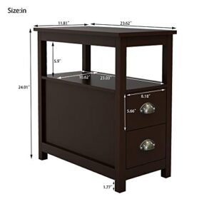 CEMKAR End Table Narrow Nightstand with Two Drawers and Open Shelf Bedside Table, Small Side Table End Table Next to The Sofa,for Bedroom Living Room (Brown)