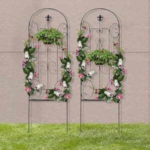 2 pack garden trellis, for climbing plants 60" x 18" black steel potted support vines metal wire plant trellis for climbing vegetables flower patio roses cucumbers