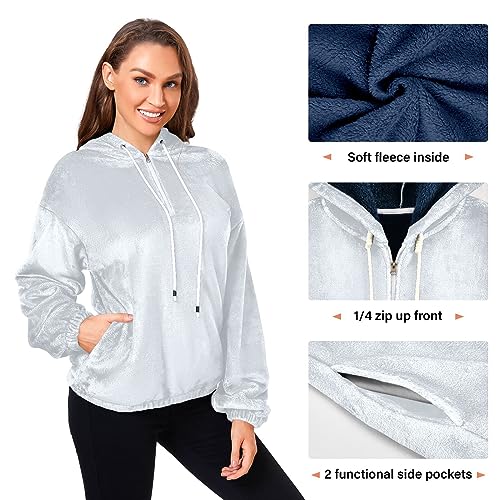 UMIRIKO Alice Blue Women's Hoodie Fleece Sweatshirt Long Sleeve Shirts with Pockets XL 20811