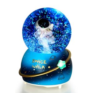 snow globe astronaut christmas snow globes for kids with automatic snow, music, colorful lights (blue)