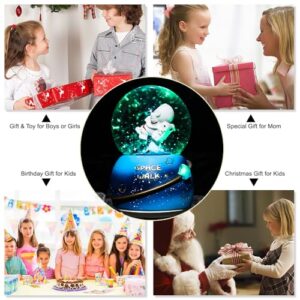 Snow Globe Astronaut Christmas Snow Globes for Kids with Automatic Snow, Music, Colorful Lights (Blue)