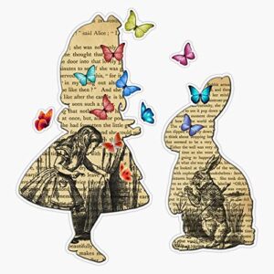 alice & the rabbit - vintage wonderland book bumper sticker vinyl decal 5"