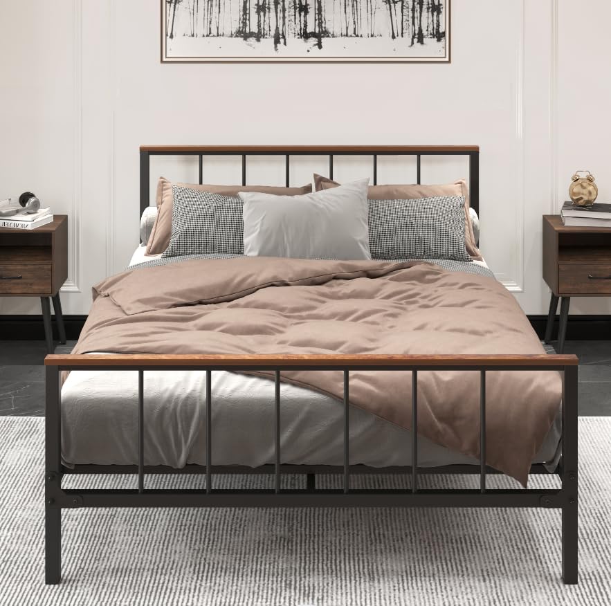 yoptote, Queen Size Metal Platform Frames with Headboard and Footboard for Bedroom,Black Bed