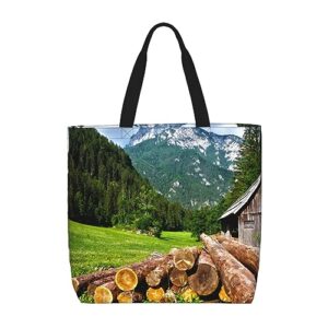 vacsax tote bag for women reusable shopping bags swiss alps landscape print shoulder handbag aesthetic totes for grocery