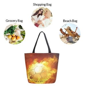 Naanle Canvas Tote Bag Large Womens Casual Shoulder Bag Handbag Fire Basketball Canvas Tote Bag Reusable Grocery Shopping Cloth Bags Beach Bag for Women