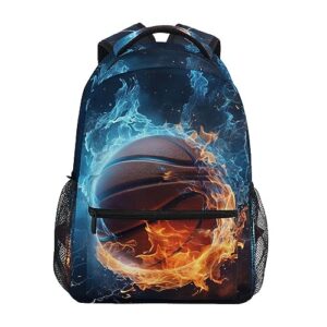 zoeo basketball on snow and fire kids large backpack school student personalized bookbag for boys girls daypack travel laptop bags with pockets