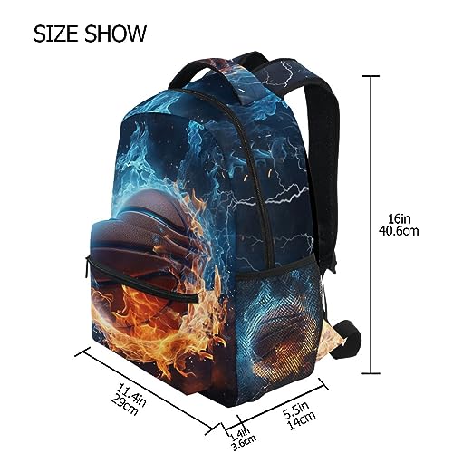 ZOEO Basketball on Snow and Fire Kids Large Backpack School Student Personalized Bookbag for Boys Girls Daypack Travel Laptop Bags with Pockets