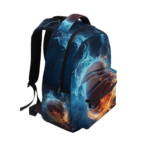 ZOEO Basketball on Snow and Fire Kids Large Backpack School Student Personalized Bookbag for Boys Girls Daypack Travel Laptop Bags with Pockets