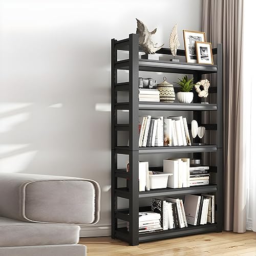 KWOKING Rectangle Standard Bookshelf Scandinavian Metal Bookcase Office Bookshelf Multi-Layer Picture Book Rack Balcony Storage Shelf Wrought Iron Bookcase Floor Shelf Black 23.6" L x 11.8" W x 63" H