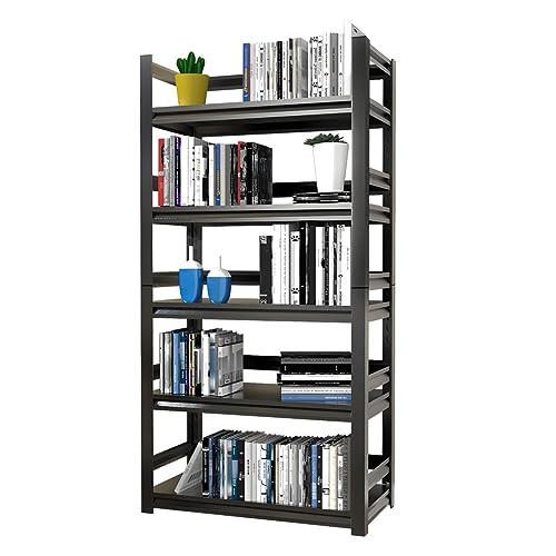 KWOKING Rectangle Standard Bookshelf Scandinavian Metal Bookcase Office Bookshelf Multi-Layer Picture Book Rack Balcony Storage Shelf Wrought Iron Bookcase Floor Shelf Black 23.6" L x 11.8" W x 63" H