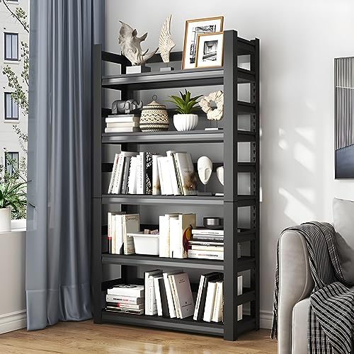 KWOKING Rectangle Standard Bookshelf Scandinavian Metal Bookcase Office Bookshelf Multi-Layer Picture Book Rack Balcony Storage Shelf Wrought Iron Bookcase Floor Shelf Black 23.6" L x 11.8" W x 63" H