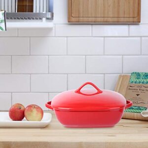 Ceramic Bread Pan Ceramic Cooking Dish Nordic Binaural Cake Dessert Bread Baking Pan with Cover Lid Micro Oven Square Plate Tray for Home Kitchen Shop Red Ceramic Loaf Pan