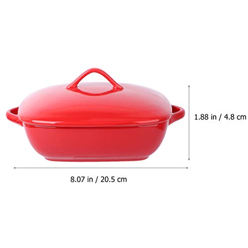 Ceramic Bread Pan Ceramic Cooking Dish Nordic Binaural Cake Dessert Bread Baking Pan with Cover Lid Micro Oven Square Plate Tray for Home Kitchen Shop Red Ceramic Loaf Pan