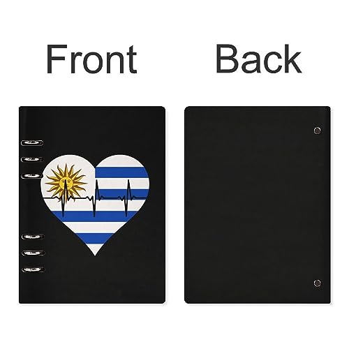 Love Uruguay Heartbeat Notebook Cover 6-Ring Binder Portable Planner Book Loose-Leaf Cover for Home Office
