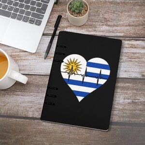 Love Uruguay Heartbeat Notebook Cover 6-Ring Binder Portable Planner Book Loose-Leaf Cover for Home Office