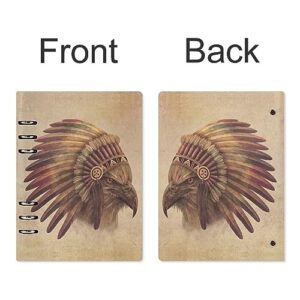 US Indian Bald Eagle Notebook Cover 6-Ring Binder Portable Planner Book Loose-Leaf Cover for Home Office