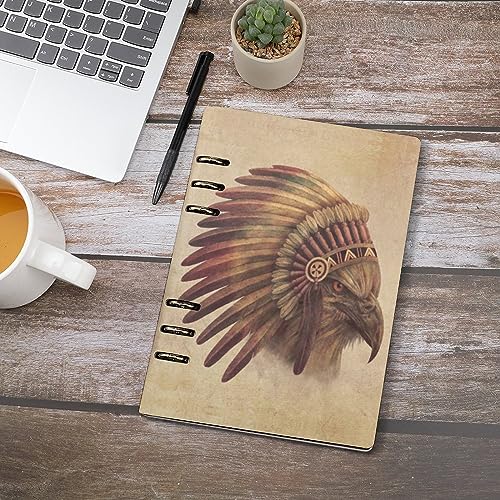 US Indian Bald Eagle Notebook Cover 6-Ring Binder Portable Planner Book Loose-Leaf Cover for Home Office