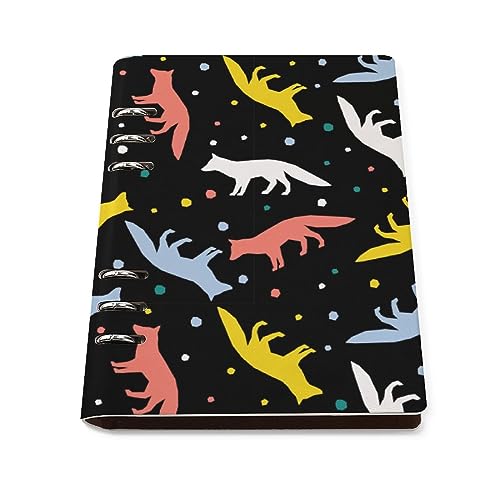 Colorful Foxs Pattern Notebook Cover 6-Ring Binder Portable Planner Book Loose-Leaf Cover for Home Office