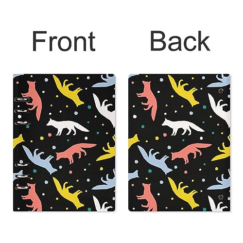 Colorful Foxs Pattern Notebook Cover 6-Ring Binder Portable Planner Book Loose-Leaf Cover for Home Office