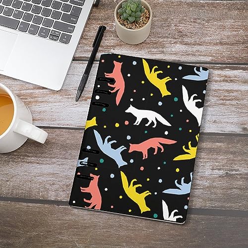 Colorful Foxs Pattern Notebook Cover 6-Ring Binder Portable Planner Book Loose-Leaf Cover for Home Office