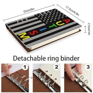 Autism Awareness Puzzle USA Flag Notebook Cover 6-Ring Binder Portable Planner Book Loose-Leaf Cover for Home Office