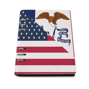 American and Iowa State Flag Notebook Cover 6-Ring Binder Portable Planner Book Loose-Leaf Cover for Home Office