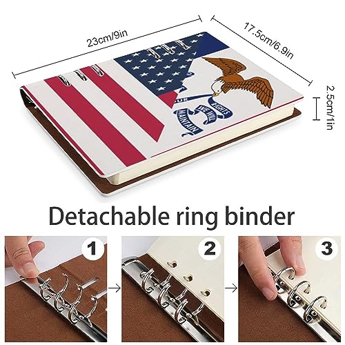 American and Iowa State Flag Notebook Cover 6-Ring Binder Portable Planner Book Loose-Leaf Cover for Home Office