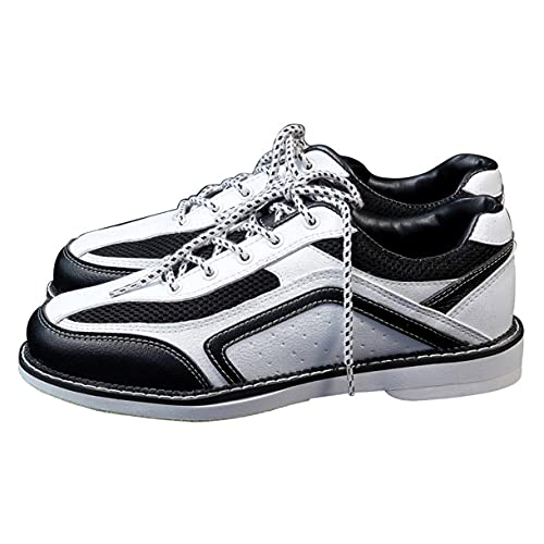 DAMANDO Mens Bowling Shoes, Lightweight Bowling Sport Trainers for Female Leather Lawn Bowls Shoes with Sliding Soles,White,9.5