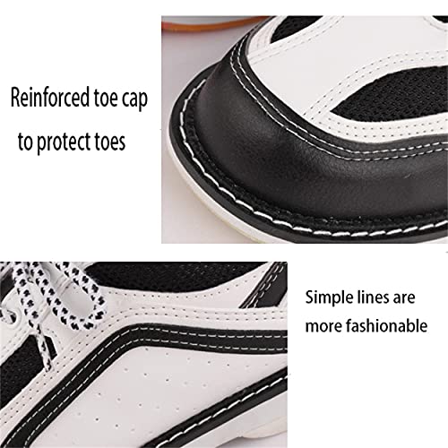 DAMANDO Mens Bowling Shoes, Lightweight Bowling Sport Trainers for Female Leather Lawn Bowls Shoes with Sliding Soles,White,9.5