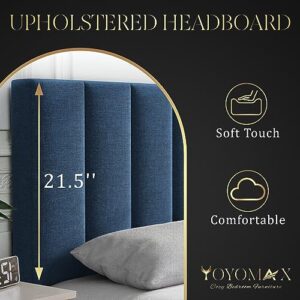 yoyomax Queen Size Upholstered Bed Frame Platform with Linen Fabric Headboard and Strong Wooden Slats Support, Non-Slip & Noise-Free, Easy Assembly, No Box Spring Needed, Blue