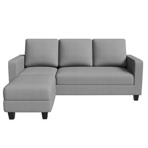 Furniwell Convertible Sectional Sofa Couch, L Shaped 3-Seat Small Couch for Living Room with Ottoman Modern Fabric Reversible Chaise for Apartment and Small Space(Light Gray)