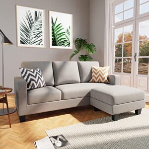 furniwell convertible sectional sofa couch, l shaped 3-seat small couch for living room with ottoman modern fabric reversible chaise for apartment and small space(light gray)