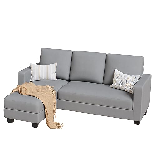 Furniwell Convertible Sectional Sofa Couch, L Shaped 3-Seat Small Couch for Living Room with Ottoman Modern Fabric Reversible Chaise for Apartment and Small Space(Light Gray)