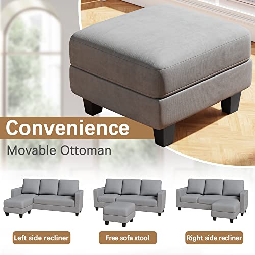 Furniwell Convertible Sectional Sofa Couch, L Shaped 3-Seat Small Couch for Living Room with Ottoman Modern Fabric Reversible Chaise for Apartment and Small Space(Light Gray)