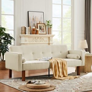 mmtgo l shaped reversible sofa with storage chaise, 74.4 inch, beige
