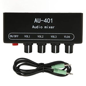 audio mixer,sound mixer,stereo mixer,4 in 1 out stereo mixer,4 in 1 out independent volume control 3.5mm mini sound mixer,long-range connectivity,for headphone amplifier pc,black