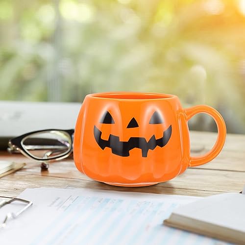 Amosfun Office Decor Pumpkin Ceramics Mug Halloween Coffee Cup Autumn Tea Mug for Family and Friends Thanksgiving Christmas Birthday and Fall Gifts Coffee Mug