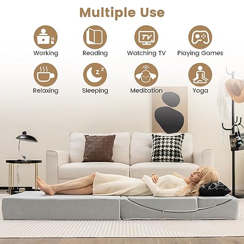 Giantex Convertible Folding Sofa Bed, 4-in-1 Floor Futon Sleeper Chair with High-Density Foam, Removable & Washable Linen Fabric Cover, Foldable Single Couch Bed for Living Room, Guest Use, Road Trip