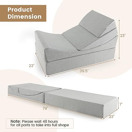 Giantex Convertible Folding Sofa Bed, 4-in-1 Floor Futon Sleeper Chair with High-Density Foam, Removable & Washable Linen Fabric Cover, Foldable Single Couch Bed for Living Room, Guest Use, Road Trip