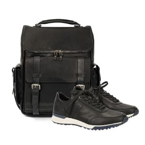 velez 9.5 mens business casual sneakers + top grain leather backpack for men black designer bookbag business casual shoulder bag