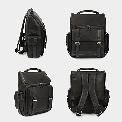 VELEZ 9.5 Mens Business Casual Sneakers + Top Grain Leather Backpack for Men Black Designer Bookbag Business Casual Shoulder Bag